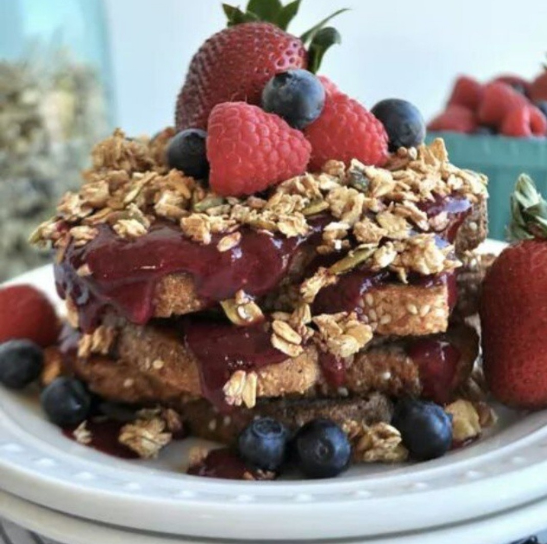 Vegan French Toast with Caramelised Bananas and Berries Recipe